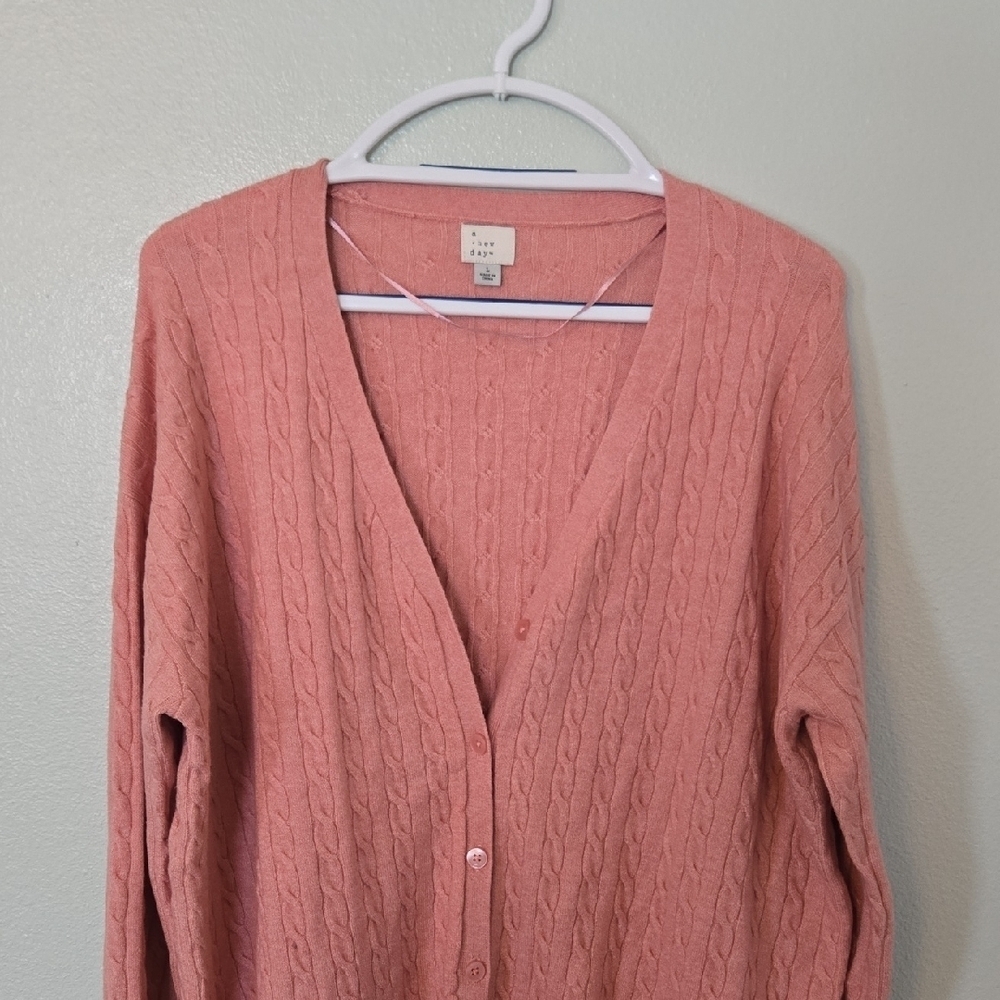 A New Day | Soft Pink Cable Knit Button Down Cardigan Size Large